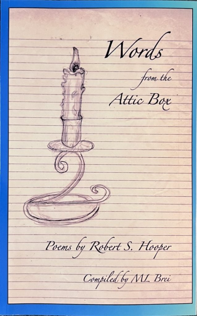 This is an image of the cover of Words from the Attic Box. The central image is a lit candle. 