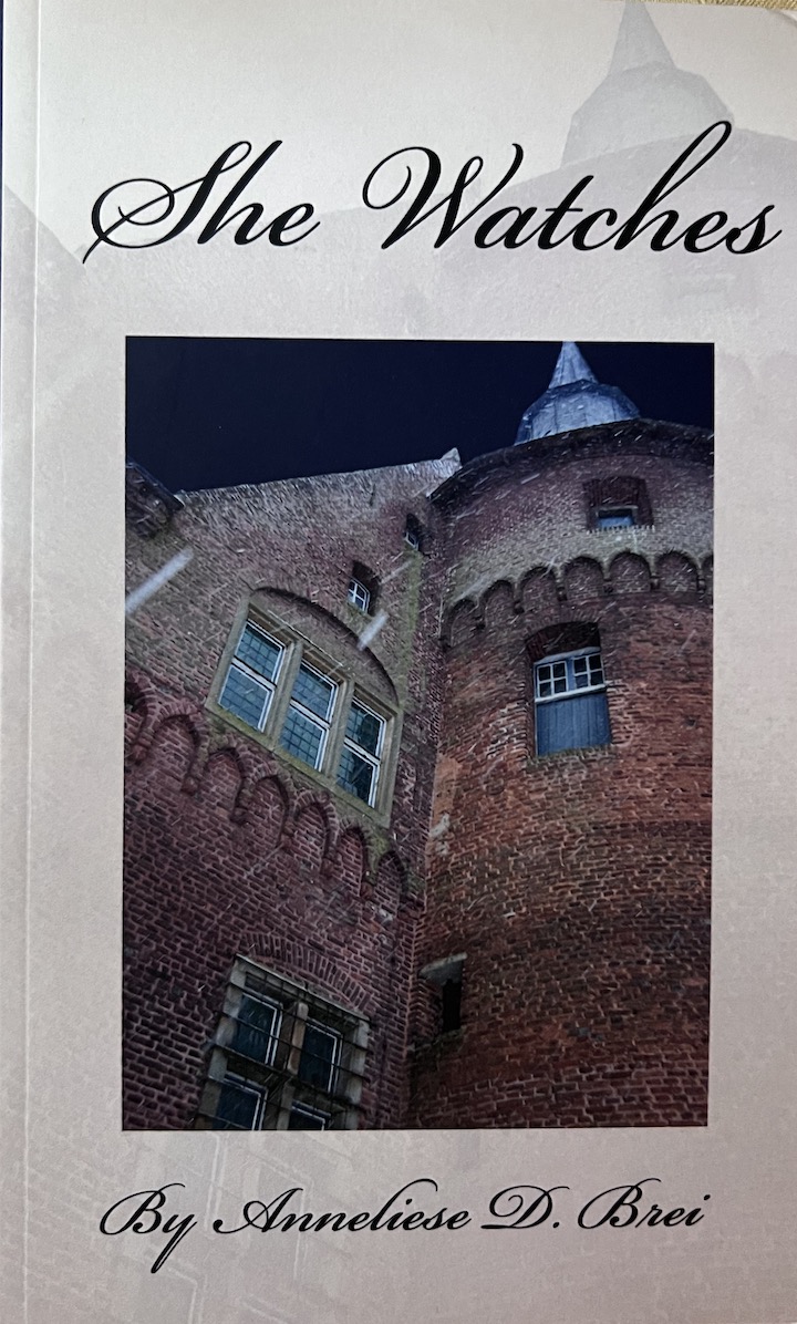 This is an image of the cover of She Watches. The central image is a gothic castle tower. This image is linked to the amazon.com page.