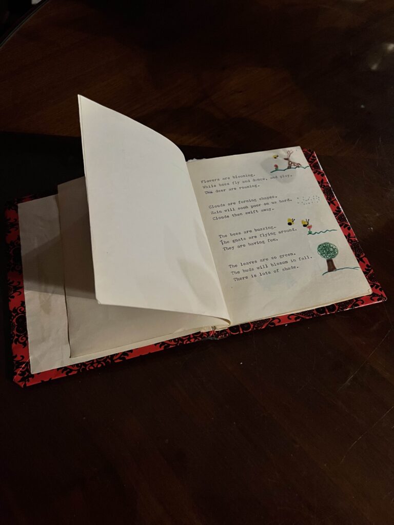 An open book showing three illustrated Haiku poems.